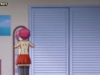 Si rambut merah anime mendapat putting disapu