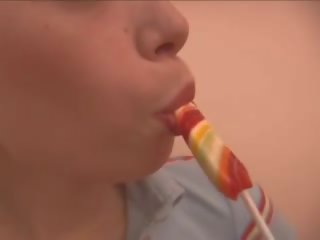 Russian Natasha masturbating with lollypop